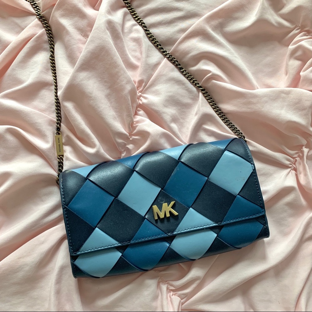 Michael Kors Large Woven Blue Mott Clutch